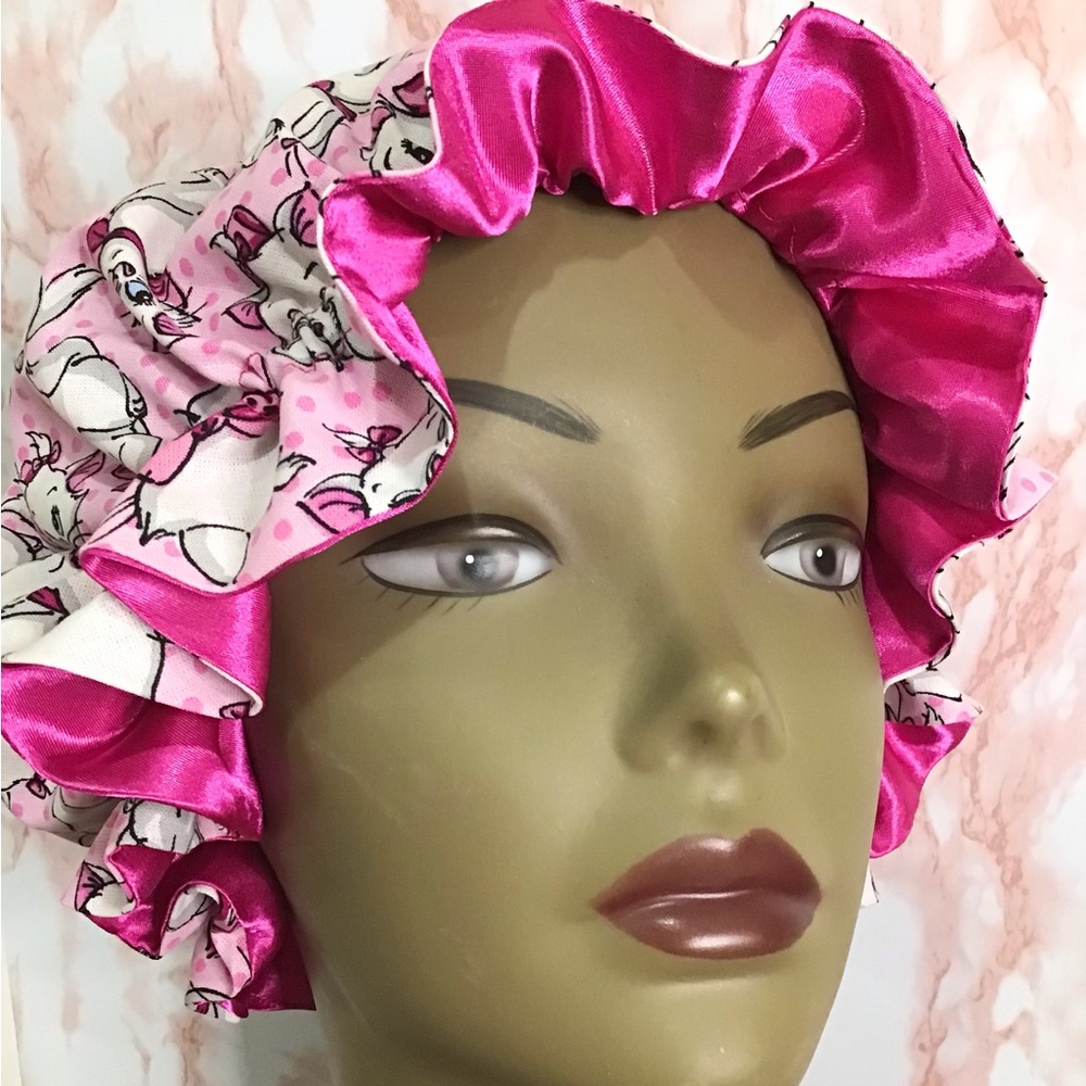 Women’s Reversible Satin Bonnet Pink Cat